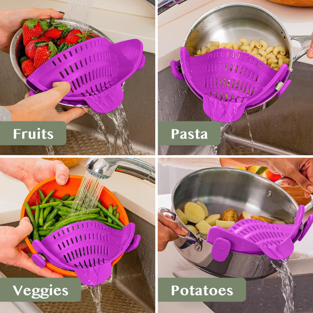 Silicone Clip On Pot Strainer For Pasta Veggies And Draining Water | Temsk