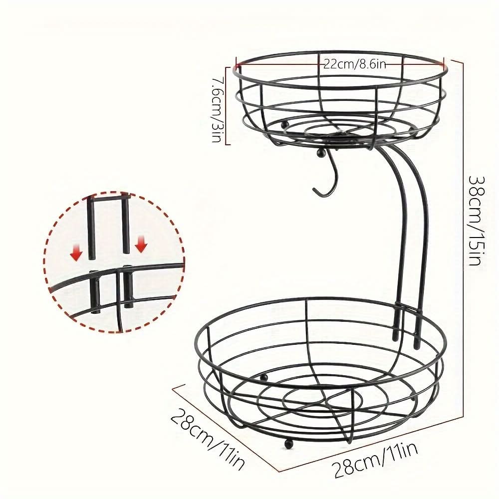 NovaLeaf Two-Tier Fruit Basket With Banana Holder For Stylish Kitchen Organization | Temsk