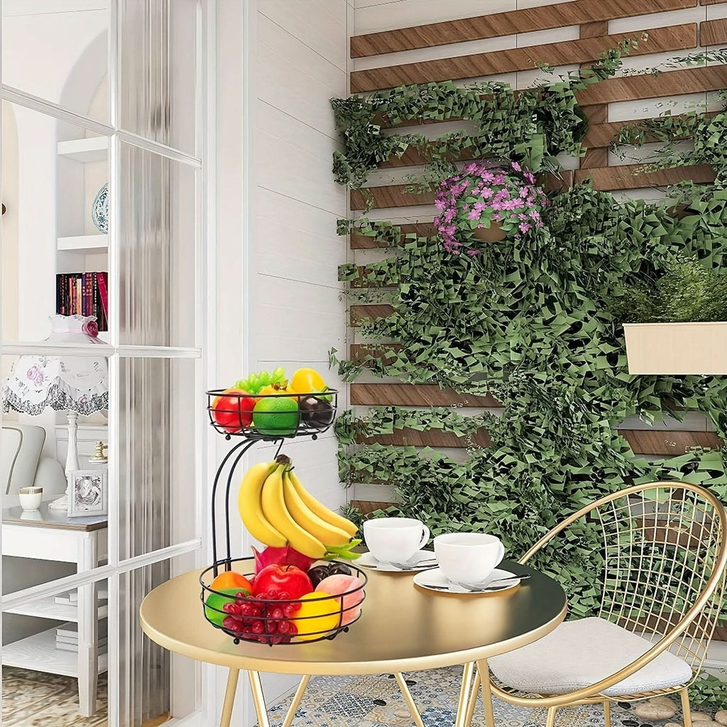 NovaLeaf Two-Tier Fruit Basket With Banana Holder For Stylish Kitchen Organization | Temsk
