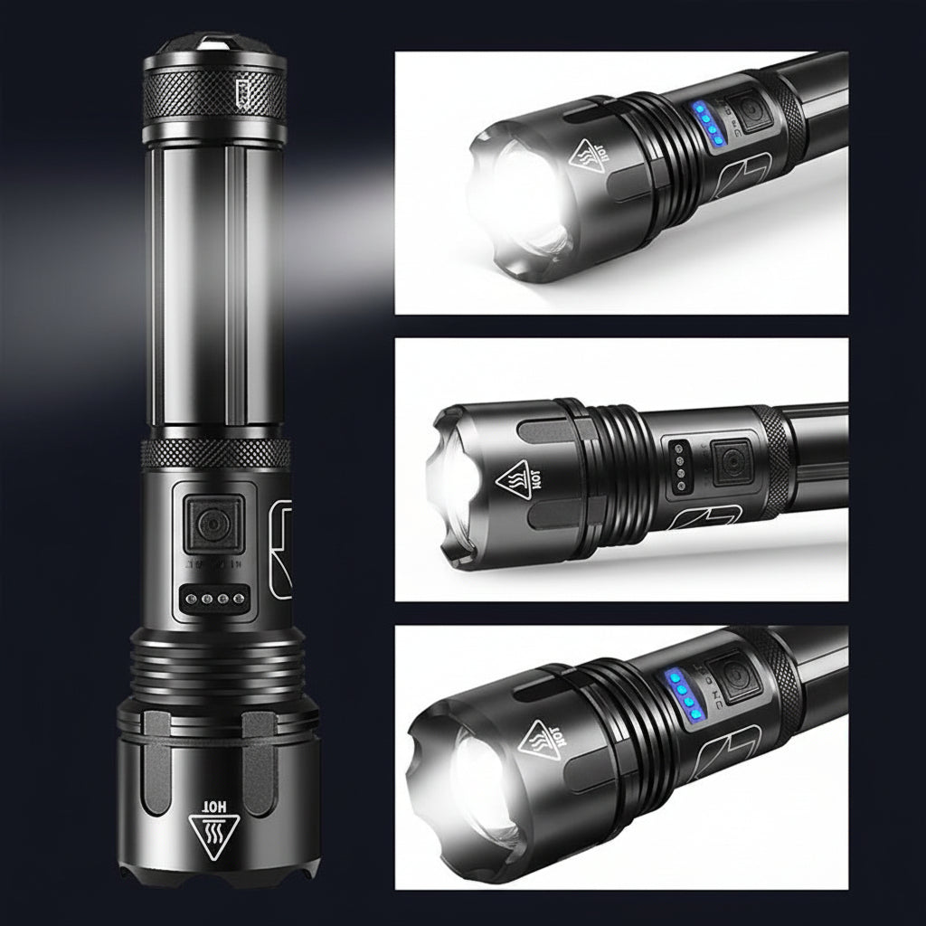 Rechargeable LED Flashlight With Adjustable Zoom In Aluminum Body | Temsk