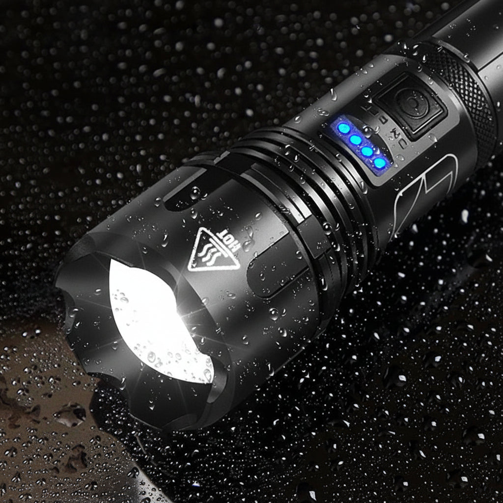 Rechargeable LED Flashlight With Adjustable Zoom In Aluminum Body | Temsk