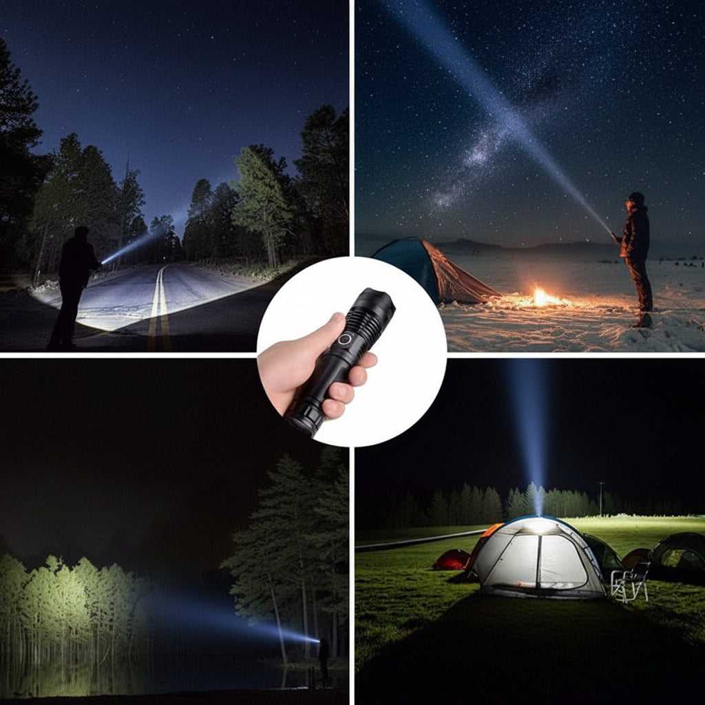 Rechargeable LED Flashlight With Adjustable Zoom In Aluminum Body | Temsk