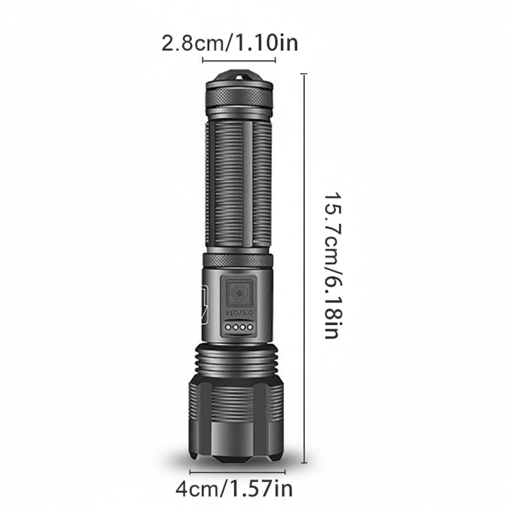 Rechargeable LED Flashlight With Adjustable Zoom In Aluminum Body | Temsk
