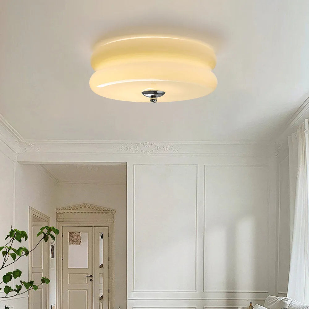 Industriel glas loftslampe med LED i guld krom til spisestue og stue | Temsk