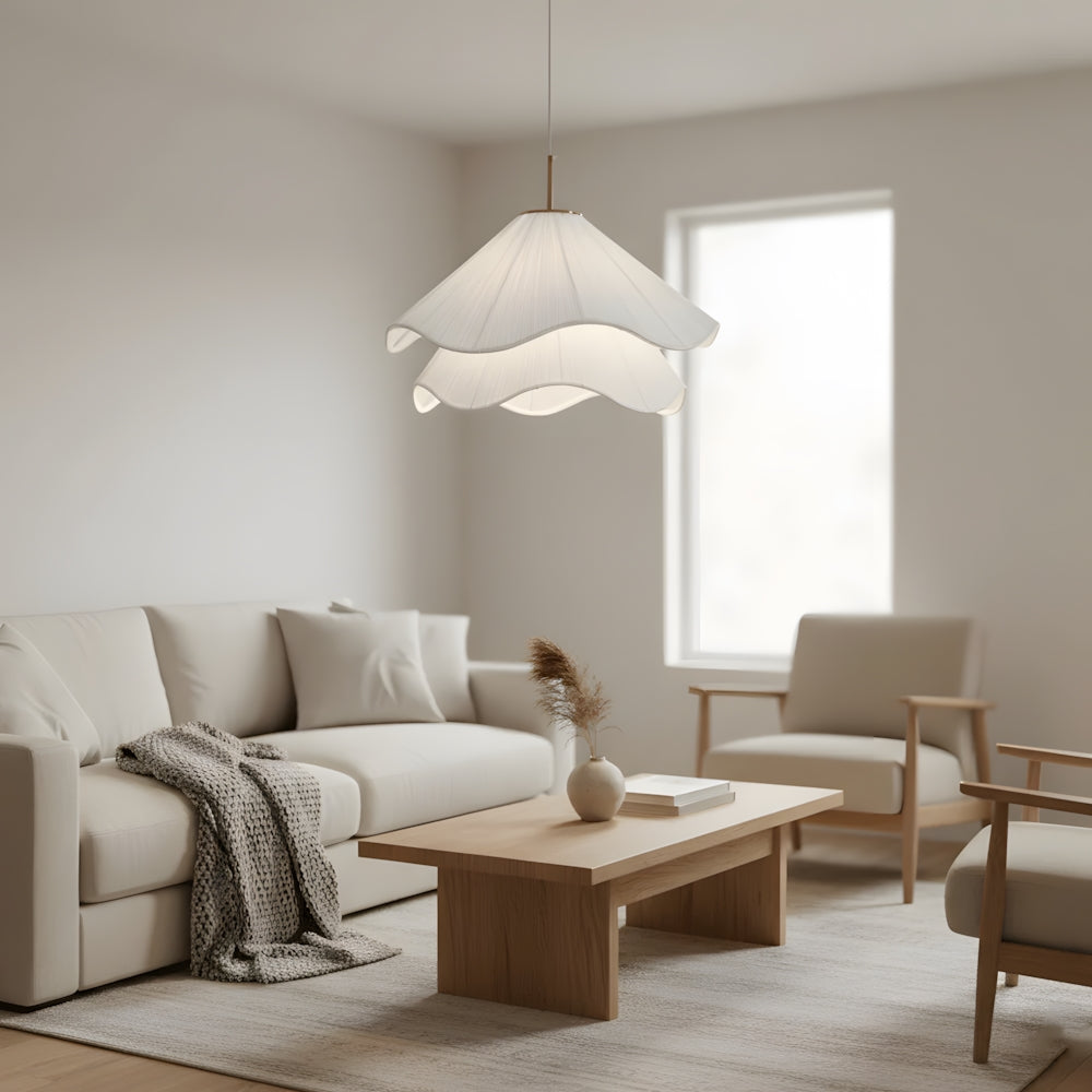 Flower Motif Fabric And Metal Ceiling Lamp With E27 For Living, Dining, Bedroom | Temsk