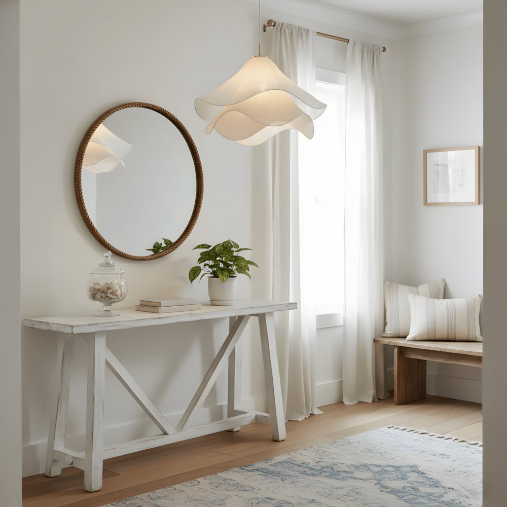 Flower Motif Fabric And Metal Ceiling Lamp With E27 For Living, Dining, Bedroom | Temsk