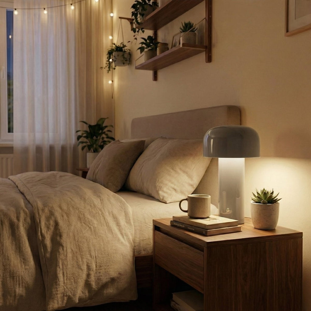 LED Mushroom Design Table Lamp With Metal Base, 12 Inches Tall | Temsk
