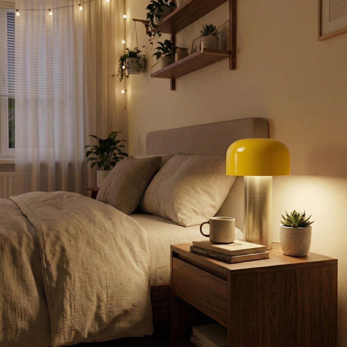 LED Mushroom Design Table Lamp With Metal Base, 12 Inches Tall | Temsk