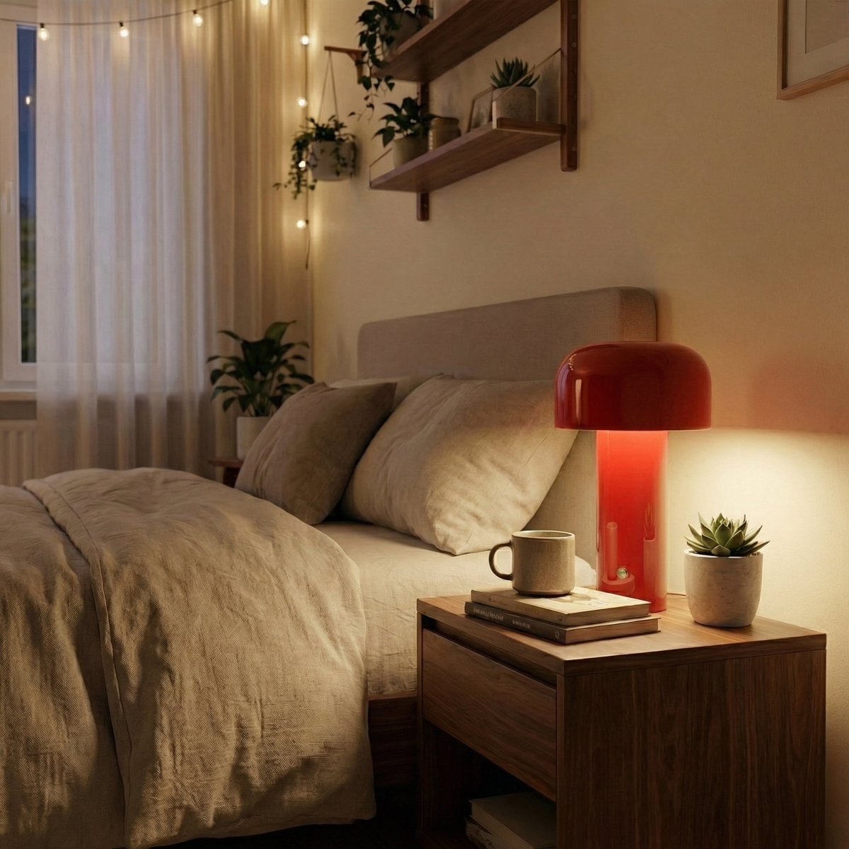 LED Mushroom Design Table Lamp With Metal Base, 12 Inches Tall | Temsk