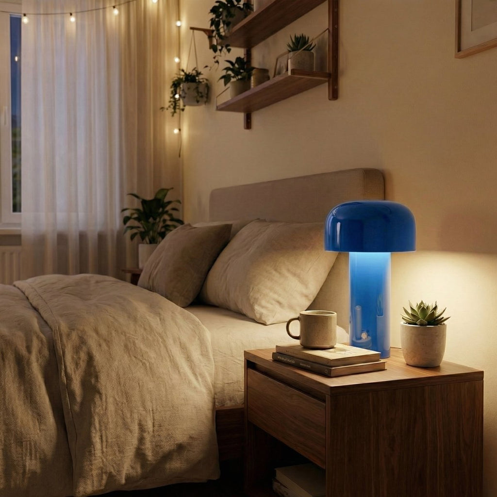 LED Mushroom Design Table Lamp With Metal Base, 12 Inches Tall | Temsk