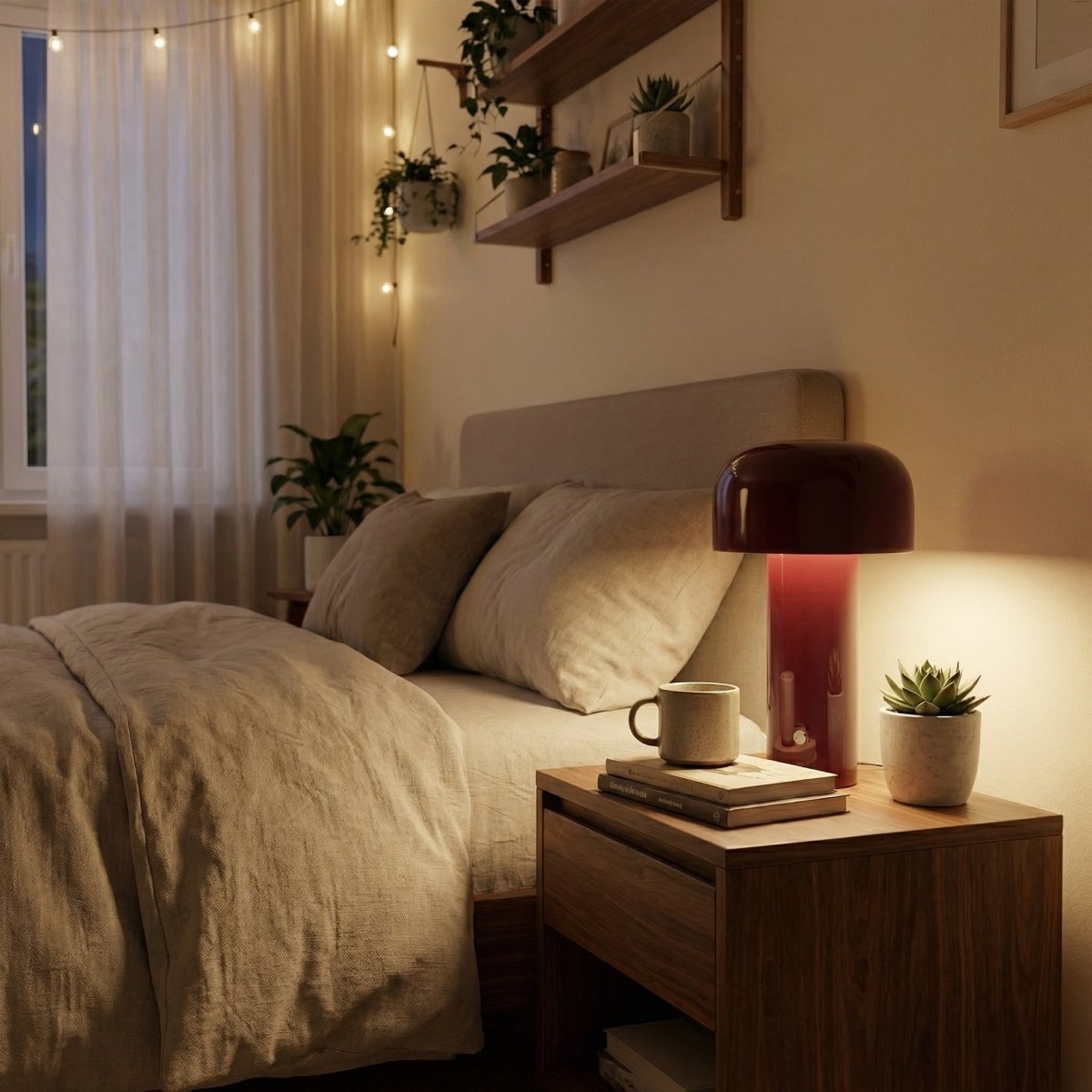 LED Mushroom Design Table Lamp With Metal Base, 12 Inches Tall | Temsk