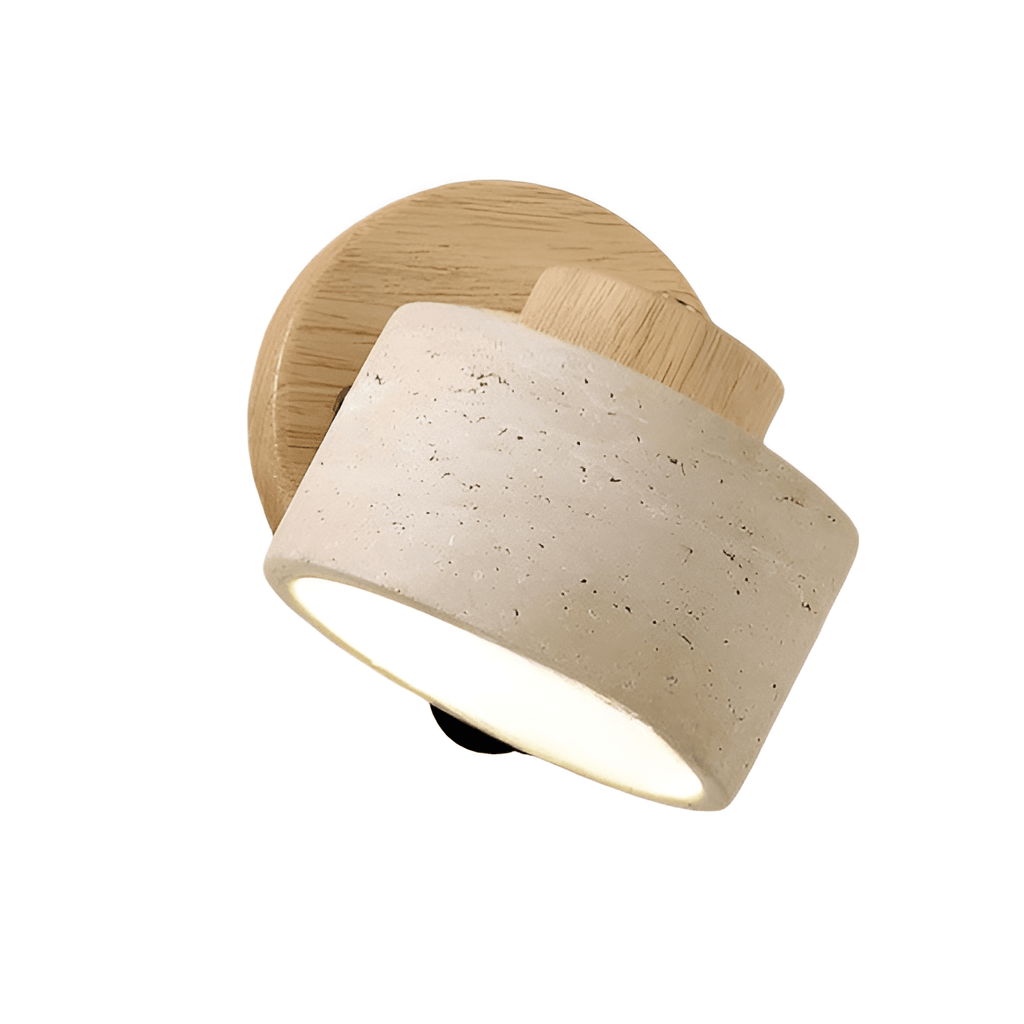 LED Wall Sconce With Minimalist Travertine Cylinder And Wood Base | Temsk