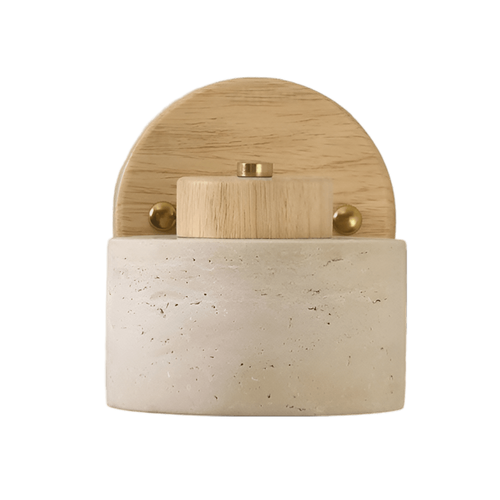 LED Wall Sconce With Minimalist Travertine Cylinder And Wood Base | Temsk