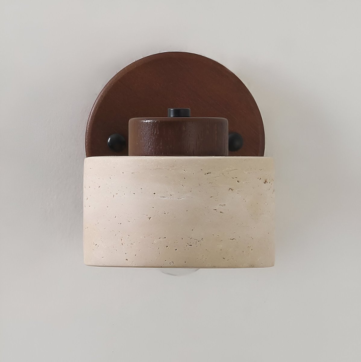 LED Wall Sconce With Minimalist Travertine Cylinder And Wood Base | Temsk