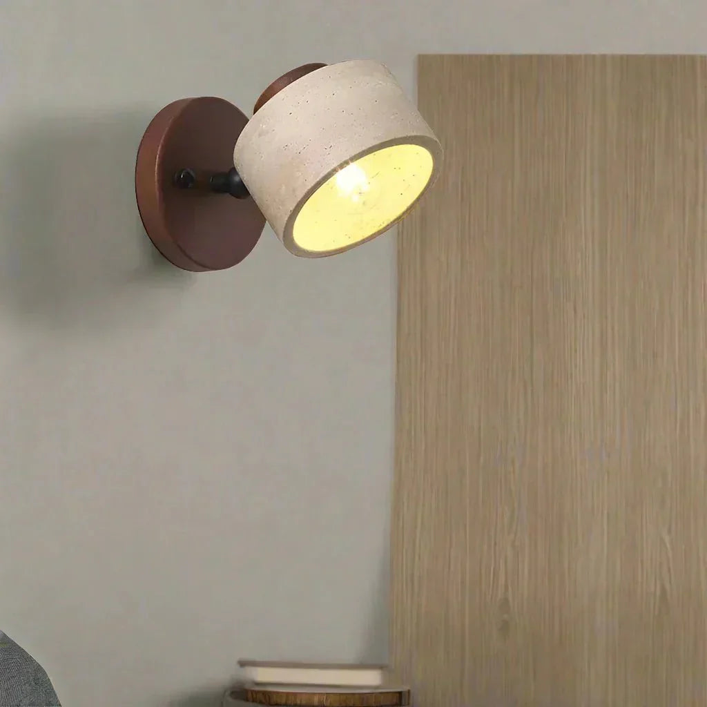 LED Wall Sconce With Minimalist Travertine Cylinder And Wood Base | Temsk