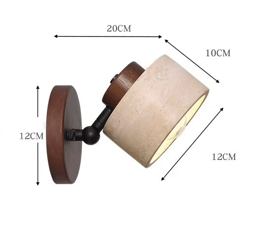 LED Wall Sconce With Minimalist Travertine Cylinder And Wood Base | Temsk