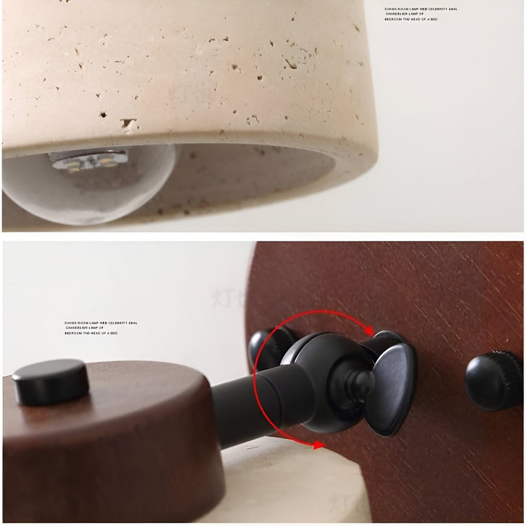 LED Wall Sconce With Minimalist Travertine Cylinder And Wood Base | Temsk