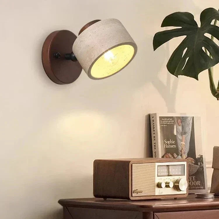 LED Wall Sconce With Minimalist Travertine Cylinder And Wood Base | Temsk