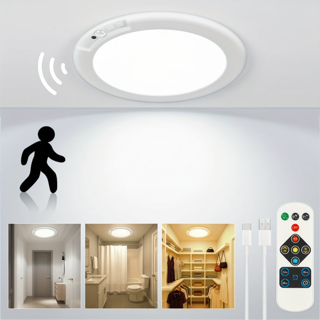 Wiederaufladbare LED-Deckenleuchte mit Bewegungssensor, Aufbaumontage | Temsk