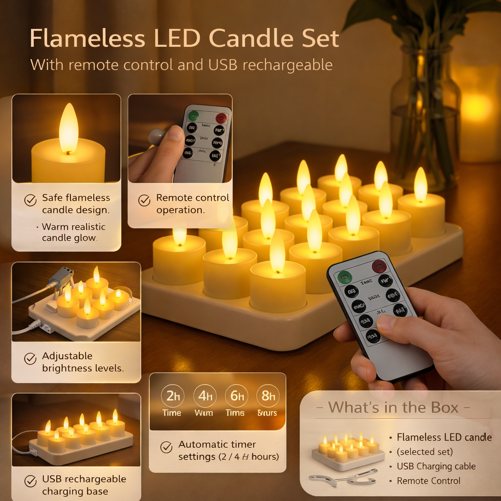 USB Rechargeable Flameless LED Candle Set With Remote Timer | Temsk