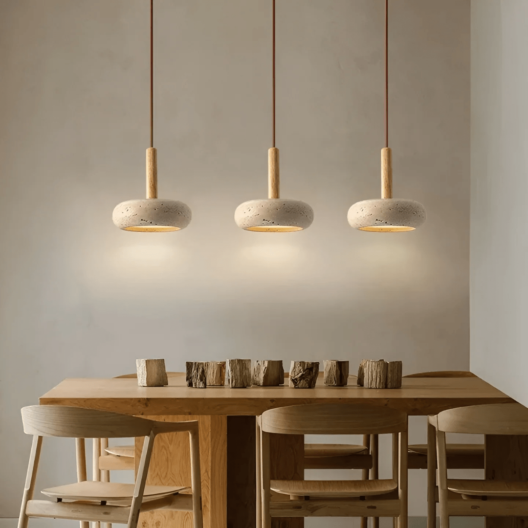 CalmStone LED Retro Ceiling Light With Wood And Stone For Serene Ambiance | Temsk