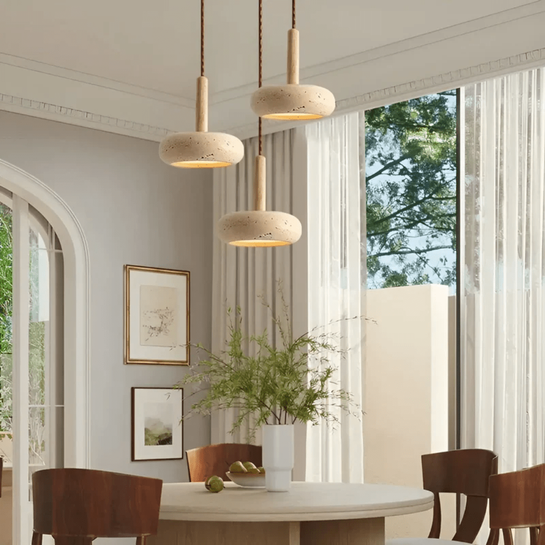 CalmStone LED Retro Ceiling Light With Wood And Stone For Serene Ambiance | Temsk