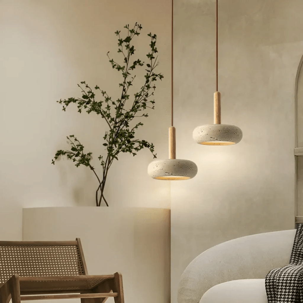 CalmStone LED Retro Ceiling Light With Wood And Stone For Serene Ambiance | Temsk