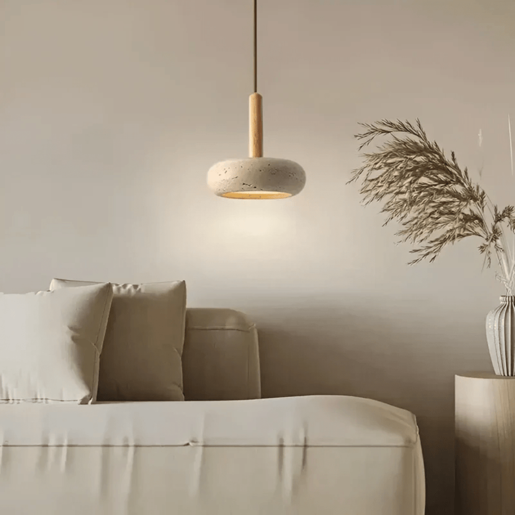 CalmStone LED Retro Ceiling Light With Wood And Stone For Serene Ambiance | Temsk