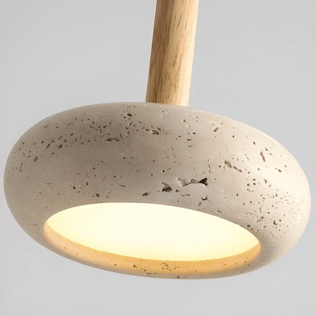 CalmStone LED Retro Ceiling Light With Wood And Stone For Serene Ambiance | Temsk
