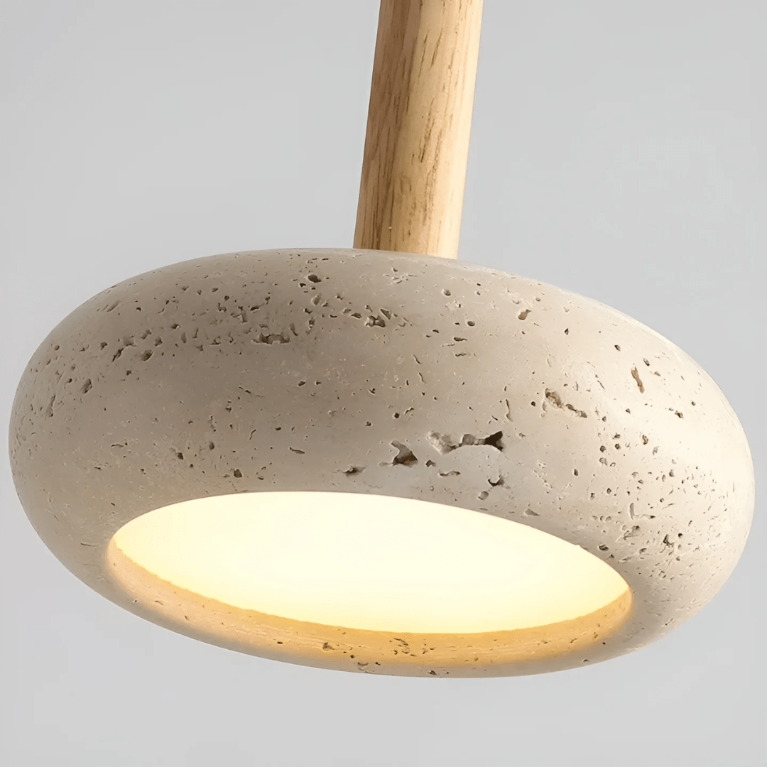 CalmStone LED Retro Ceiling Light With Wood And Stone For Serene Ambiance | Temsk