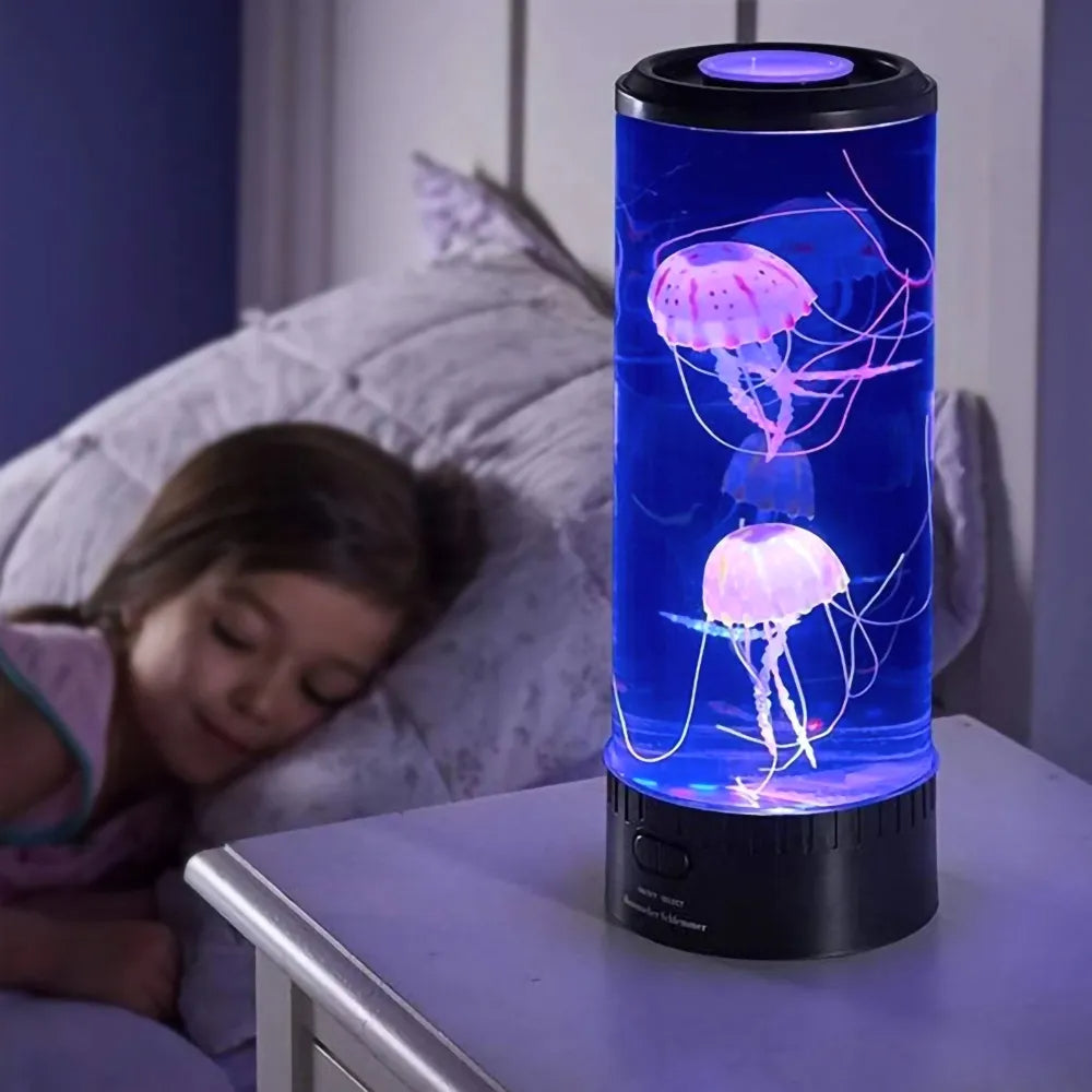 LED Jellyfish Table Lamp With Color Display In Clear Cylinder Decor | Temsk