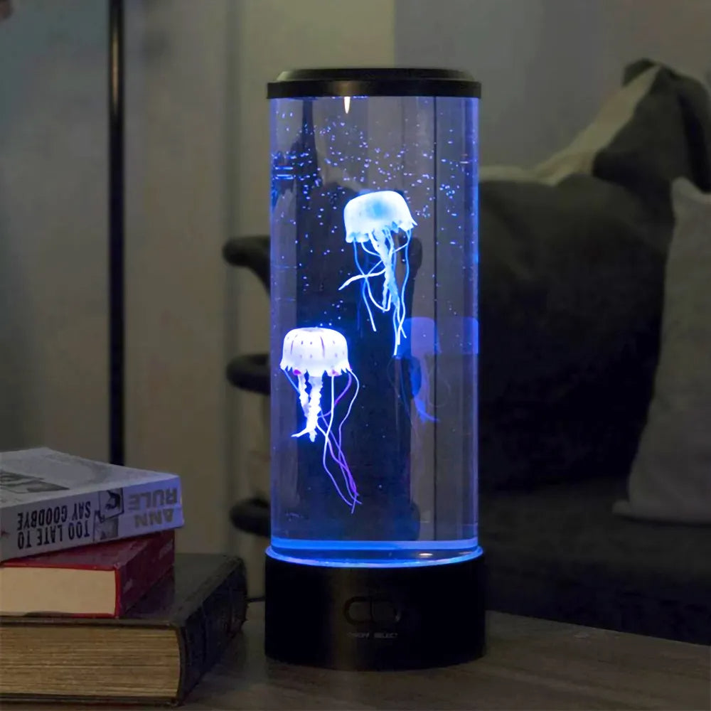 LED Jellyfish Table Lamp With Color Display In Clear Cylinder Decor | Temsk