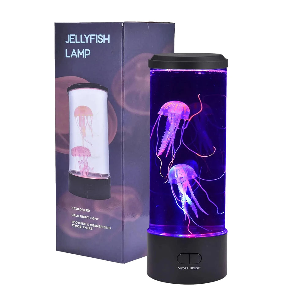 LED Jellyfish Table Lamp With Color Display In Clear Cylinder Decor | Temsk