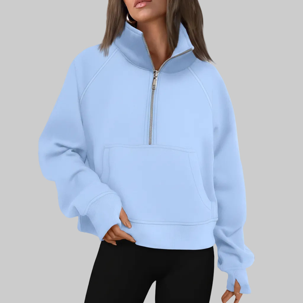 Kvinders cropped fleece-sweatshirt med halv lynlås til daglig varme | Temsk
