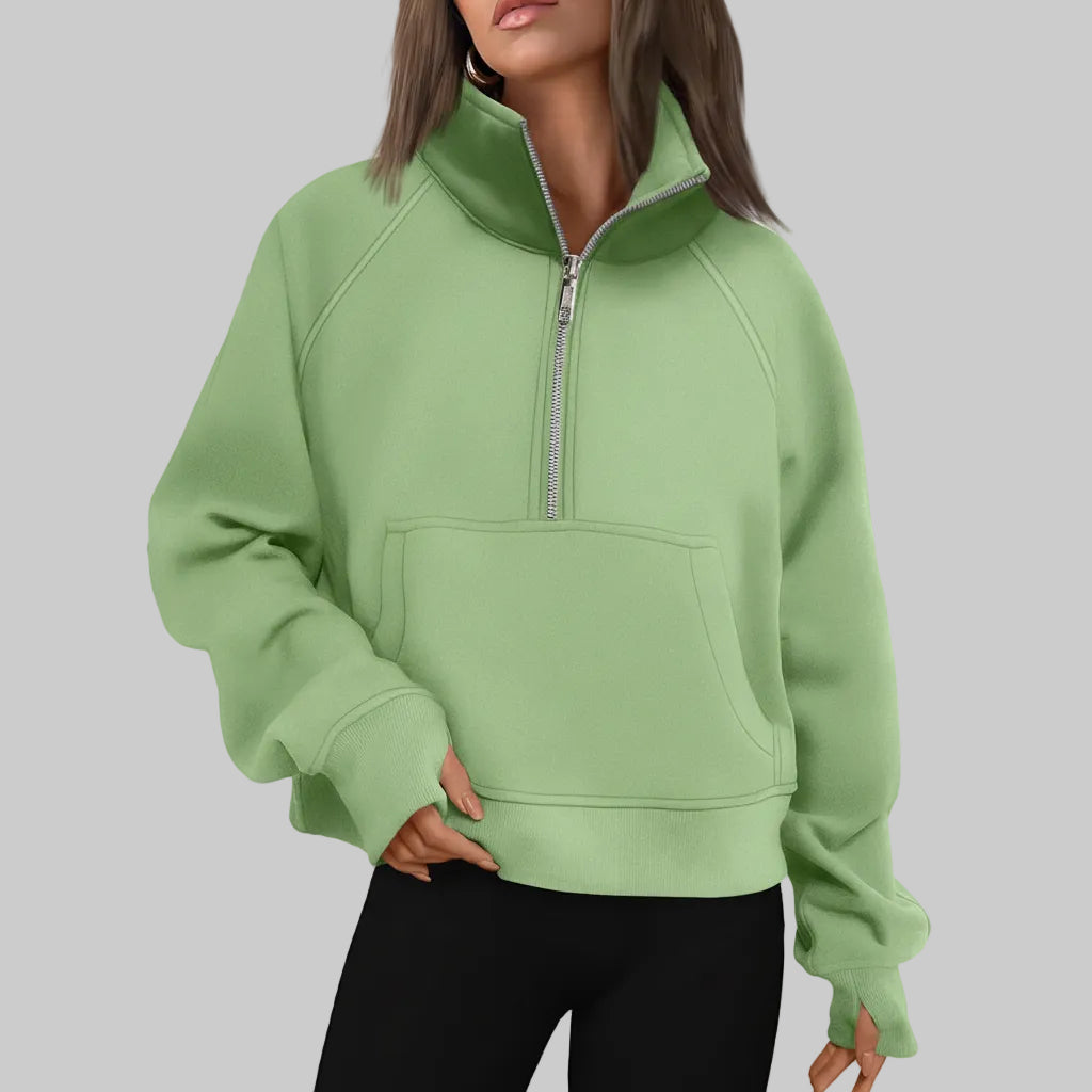 Kvinders cropped fleece-sweatshirt med halv lynlås til daglig varme | Temsk