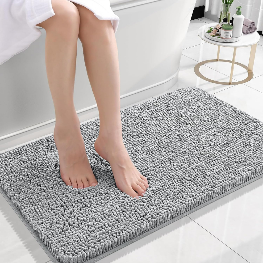 Chenille Bath Rug Absorbent Mat For Bathroom Floor That Stays Put | Temsk