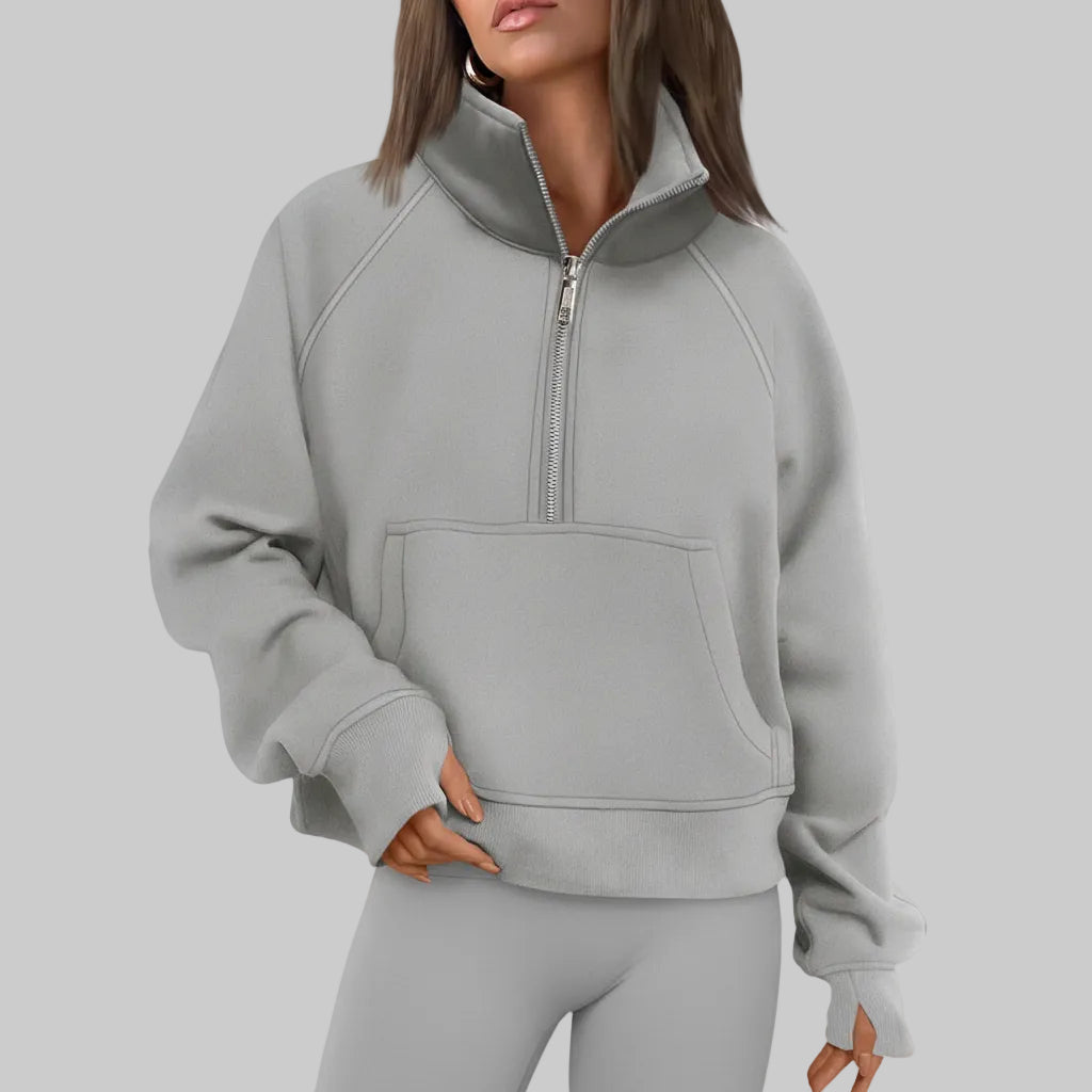 Kvinders cropped fleece-sweatshirt med halv lynlås til daglig varme | Temsk