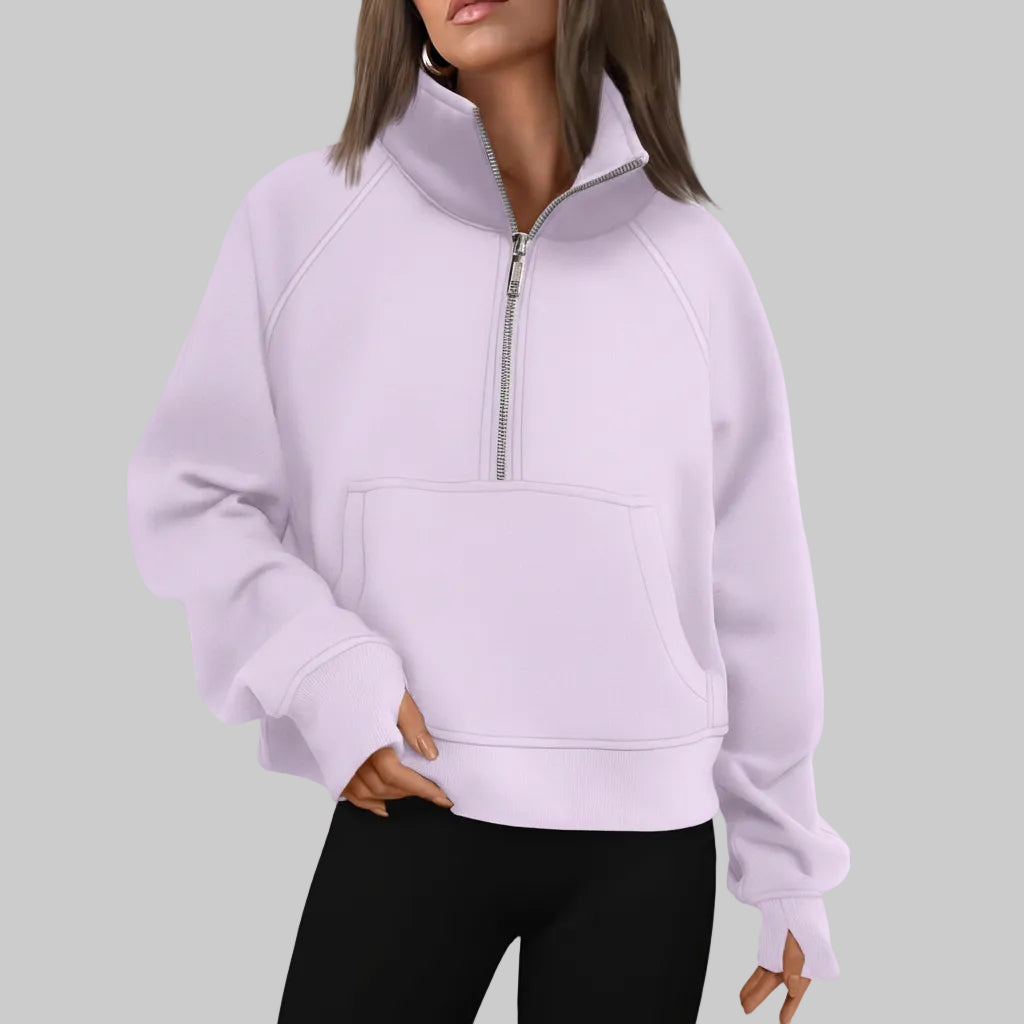 Kvinders cropped fleece-sweatshirt med halv lynlås til daglig varme | Temsk