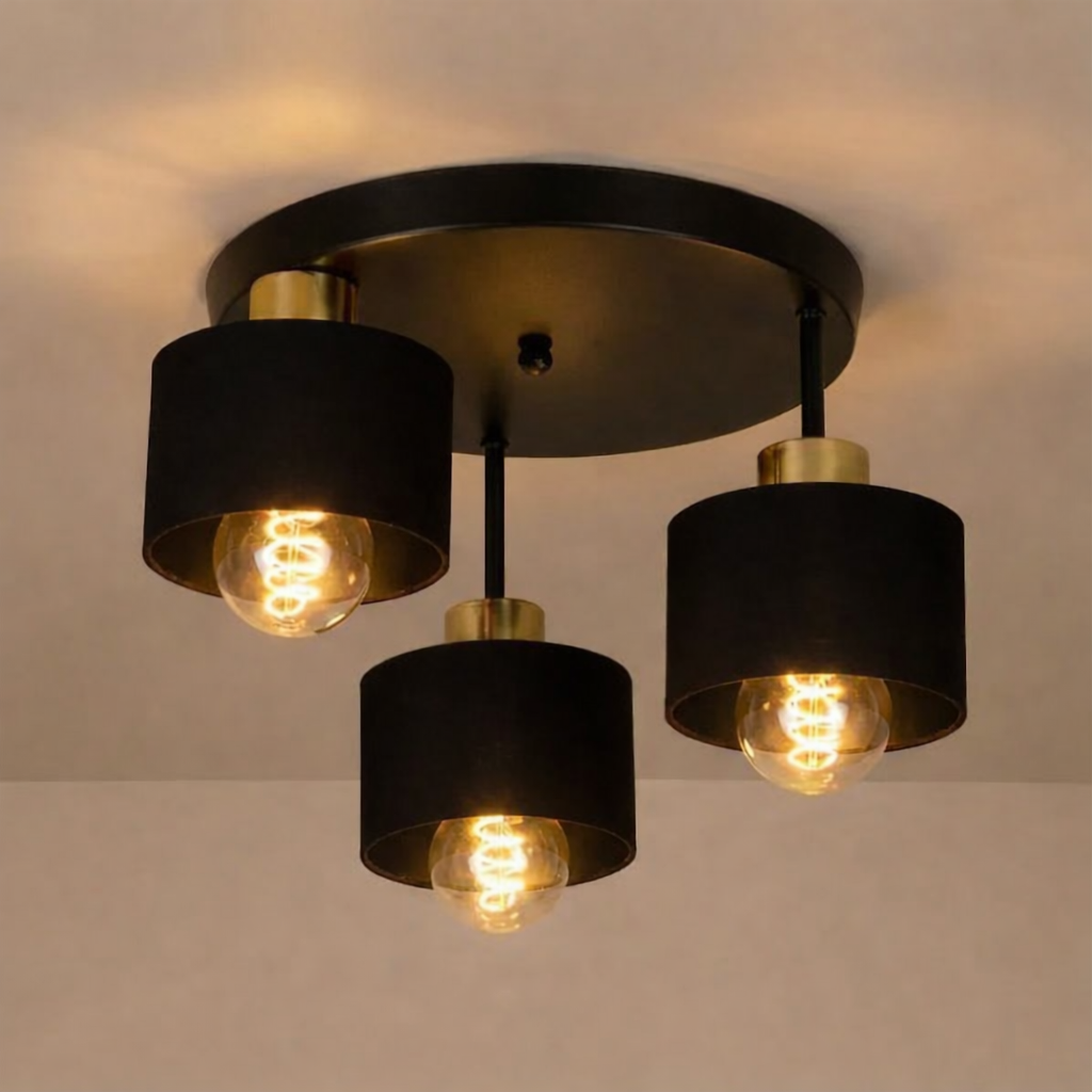 Three Light Black And Gold Ceiling Lamp With E27 Sockets | Temsk