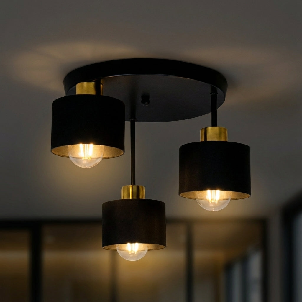 Three Light Black And Gold Ceiling Lamp With E27 Sockets | Temsk