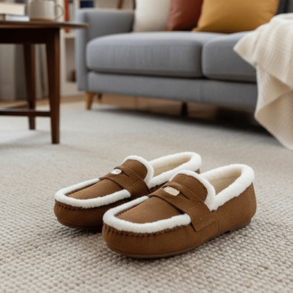 CozyStep Klasické Dámské Semišové Mokasíny s Kulatou Špičkou a Vlnenou Podšívkou | Temsk