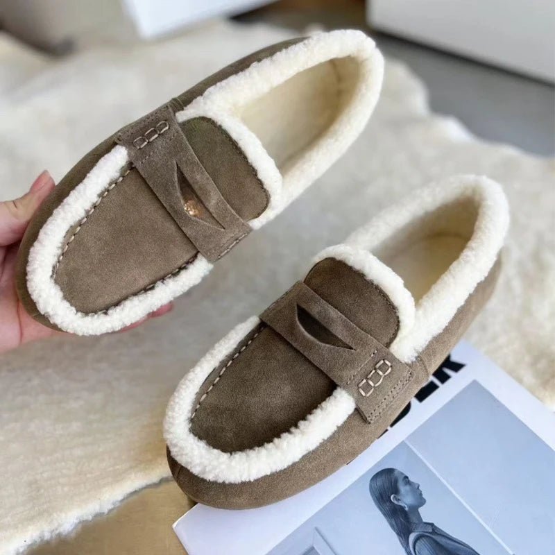 CozyStep Klasické Dámské Semišové Mokasíny s Kulatou Špičkou a Vlnenou Podšívkou | Temsk