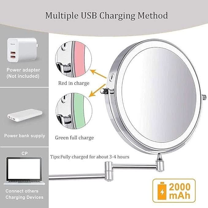 LumiView LED Magnifying Mirror With Adjustable Lighting And Rechargeable Battery | Temsk