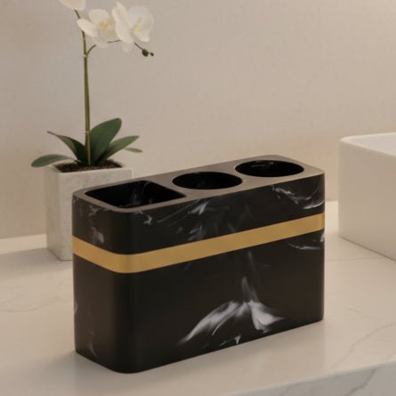 Regal Black Marble Presentation Tray With Gold Rim For The Bathroom | Temsk