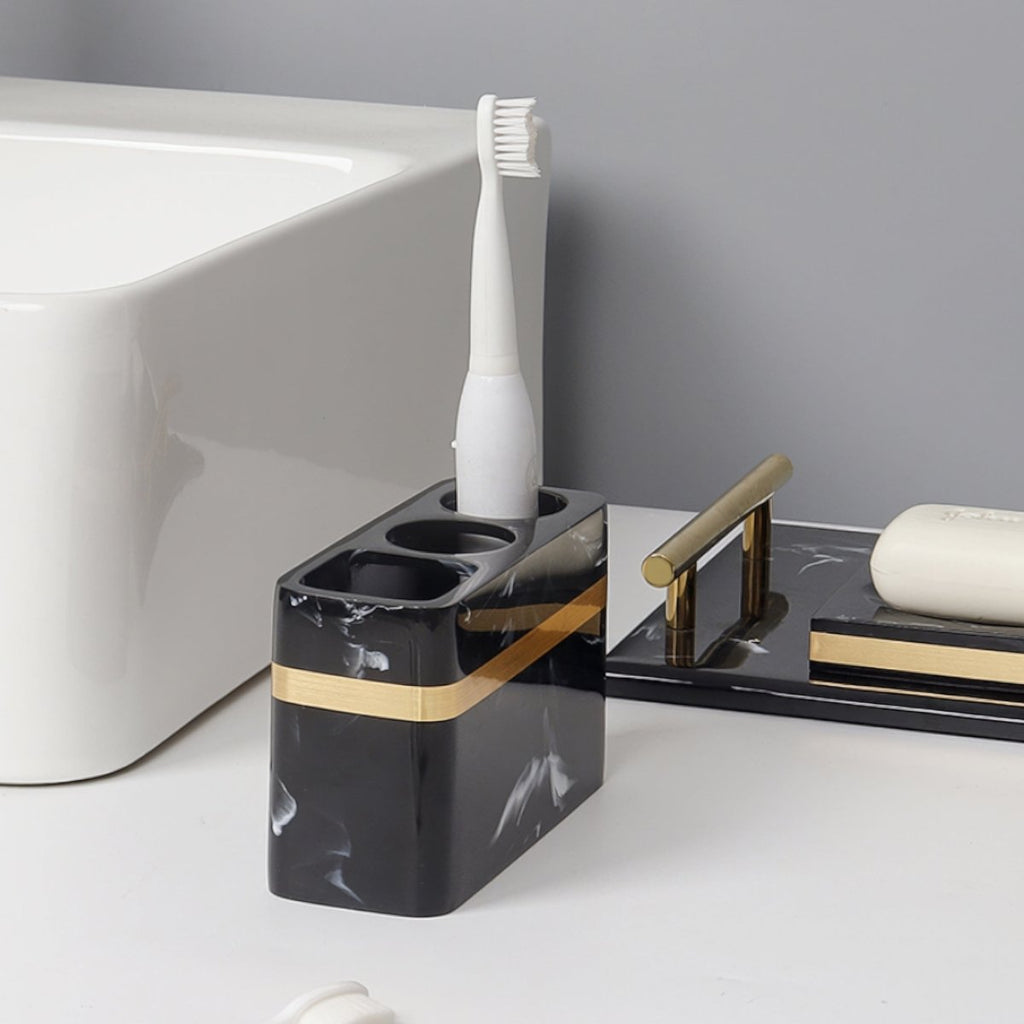Regal Black Marble Presentation Tray With Gold Rim For The Bathroom | Temsk