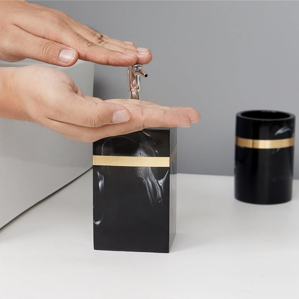 Regal Black Marble Presentation Tray With Gold Rim For The Bathroom | Temsk