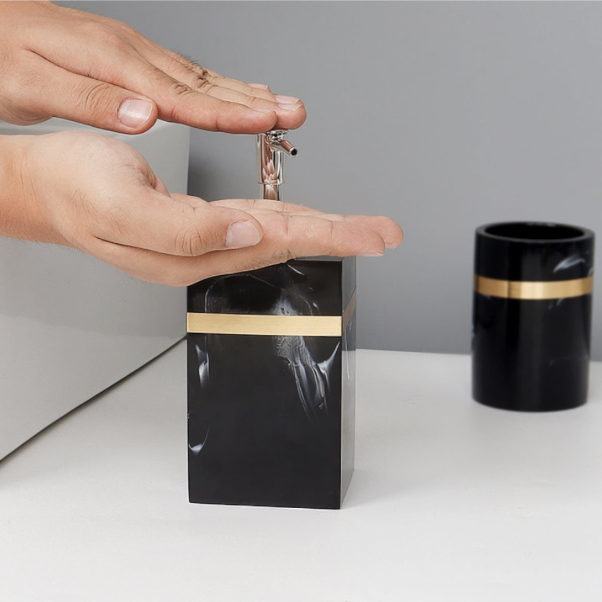 Regal Black Marble Presentation Tray With Gold Rim For The Bathroom | Temsk