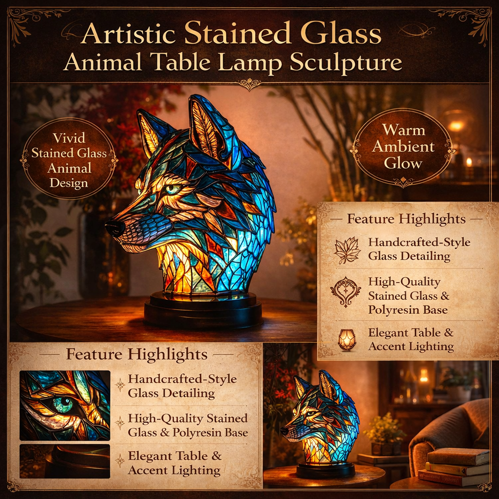 Stained Glass Lamp Animal Table Sculpture For Home Decor | Temsk