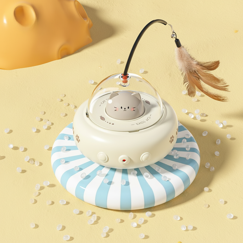 Automatic Laser Cat Toy With UFO Design And Feather Teaser | Temsk