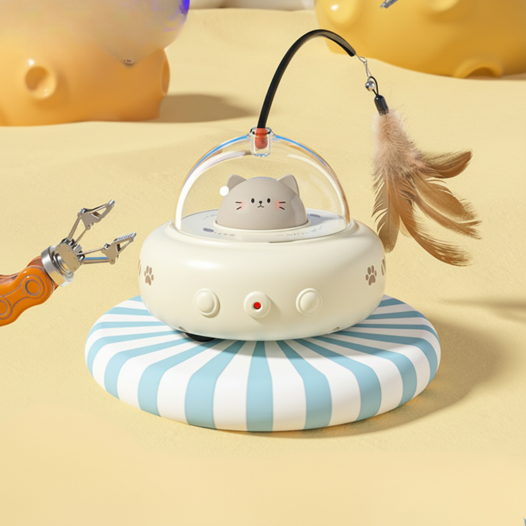 Automatic Laser Cat Toy With UFO Design And Feather Teaser | Temsk